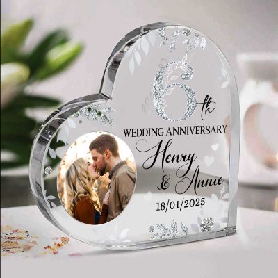 6th Wedding Anniversary Acrylic Heart Plaque - Personalized 6th Anniversary Gifts - 6 Years Wedding Anniversary Keepsake - Wedding Anniversary Gift for Husband Wife