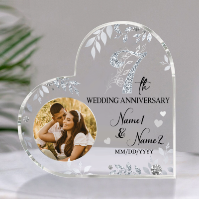 7th Wedding Anniversary Acrylic Heart Plaque - Personalized 7th Anniversary Gifts - 7 Years Wedding Anniversary Keepsake - Wedding Anniversary Gift for Husband Wife