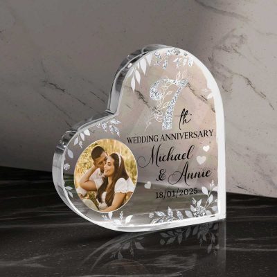 7th Wedding Anniversary Acrylic Heart Plaque - Personalized 7th Anniversary Gifts - 7 Years Wedding Anniversary Keepsake - Wedding Anniversary Gift for Husband Wife