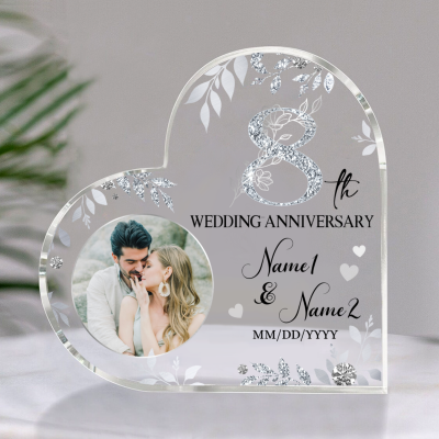 8th Wedding Anniversary Acrylic Heart Plaque - Personalized Anniversary Gifts - Wedding Keepsake for Husband & Wife - Perfect 8 Years Anniversary Gift