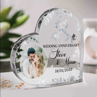 8th Wedding Anniversary Acrylic Heart Plaque - Personalized Anniversary Gifts - Wedding Keepsake for Husband & Wife - Perfect 8 Years Anniversary Gift