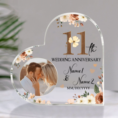 11th Wedding Anniversary Acrylic Heart Plaque - Personalized Anniversary Gifts - Wedding Keepsake for Husband & Wife - Perfect 11 Years Anniversary Gift