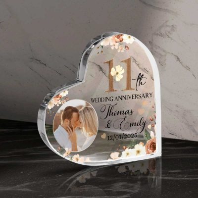11th Wedding Anniversary Acrylic Heart Plaque - Personalized Anniversary Gifts - Wedding Keepsake for Husband & Wife - Perfect 11 Years Anniversary Gift