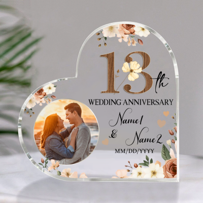 13th Wedding Anniversary Acrylic Heart Plaque - Personalized Anniversary Gifts - Wedding Keepsake for Husband & Wife - Perfect 13 Years Anniversary Gift
