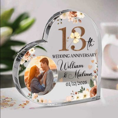 13th Wedding Anniversary Acrylic Heart Plaque - Personalized Anniversary Gifts - Wedding Keepsake for Husband & Wife - Perfect 13 Years Anniversary Gift