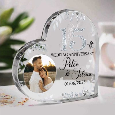 15th Wedding Anniversary Acrylic Heart Plaque - Personalized Anniversary Gifts - Wedding Keepsake for Husband & Wife - Perfect 15 Years Anniversary Gift