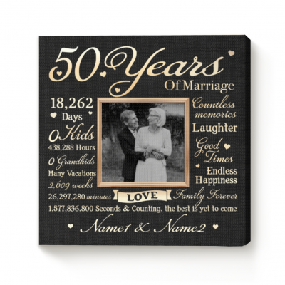 Celebrate 50 Years of Marriage Canvas - Personalized 50th Anniversary Gifts - Golden Anniversary Gifts For Grandparents, Parents, Mom and Dad