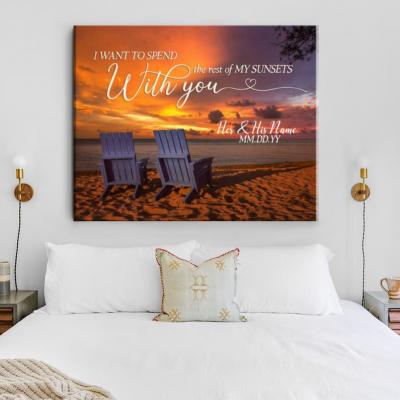 Personalized Couple Valentine's Day Gifts - Spend Rest Sunsets With You Canvas With Names - Custom Couple Wall Art - Above The Bed Wall Decor