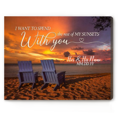 Personalized Couple Valentine's Day Gifts - Spend Rest Sunsets With You Canvas With Names - Custom Couple Wall Art - Above The Bed Wall Decor