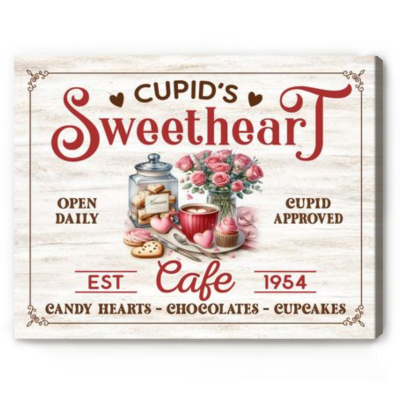 Cupids Sweetheart Cafe Signs - Rustic Valentines Day Sign - Decoration Valentine's Day - Farmhouse Kitchen Wall Art Decor