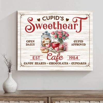 Cupids Sweetheart Cafe Signs - Rustic Valentines Day Sign - Decoration Valentine's Day - Farmhouse Kitchen Wall Art Decor