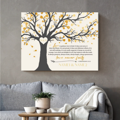 Love Never Fails Bible Ver Art Canvas - Personalized Christian Couples Gift - Valentines Gifts
