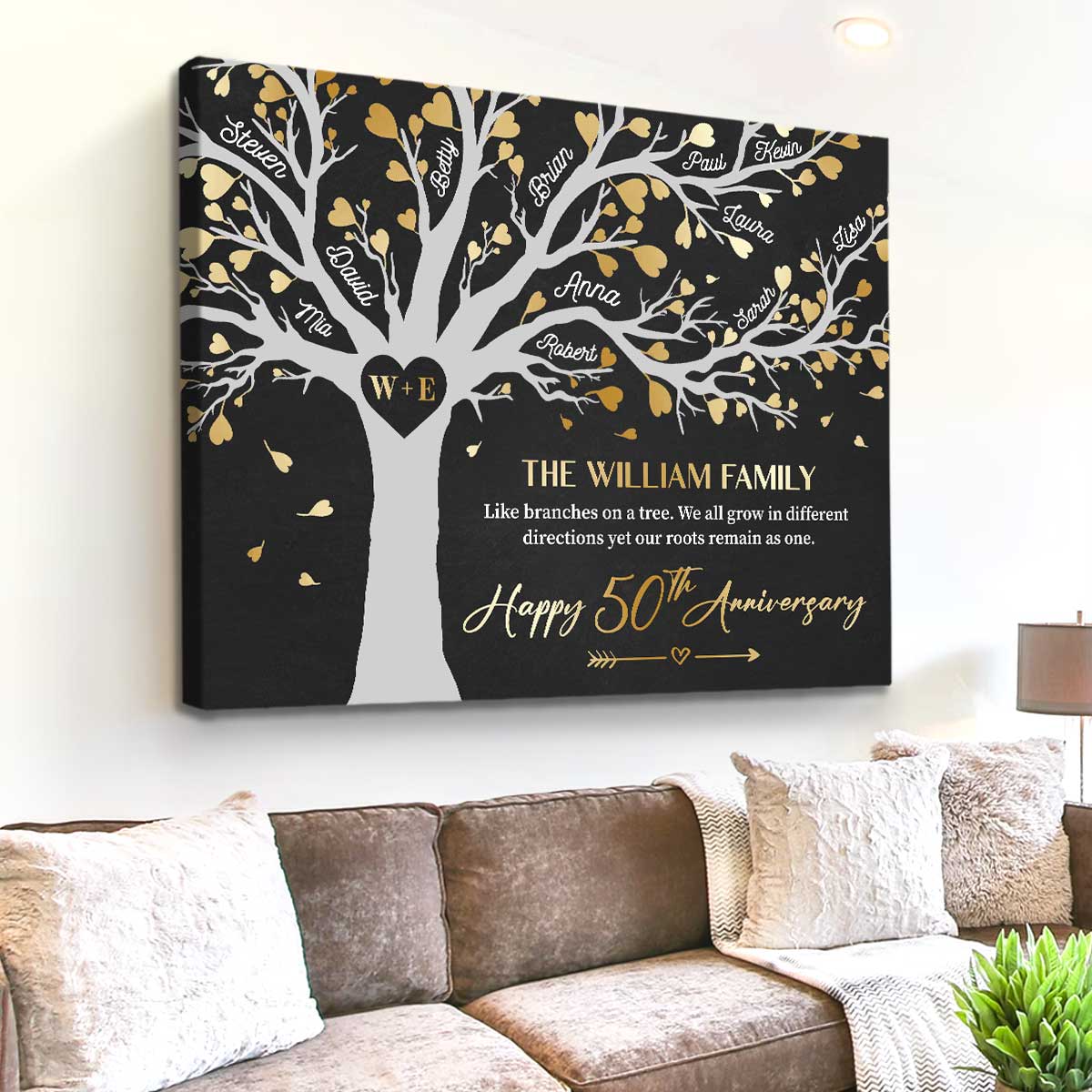 50th Anniversary Gifts For Parents - 50 Years Anniversary Family Tree Gift - Family Tree Life Canvas With Member Names - Golden Wedding Anniversary Gift For Mom and Dad 1 50th Anniversary Gifts For Parents - 50 Years Anniversary Family Tree Gift - Family Tree Life Canvas With Member Names - Golden Wedding Anniversary Gift For Mom and Dad