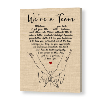 We're A Team Personalized Couple Canvas - Couple Holding Hand Custom Sign - Valentines Gift For Fiance - Bedroom Decor Wall Hangings