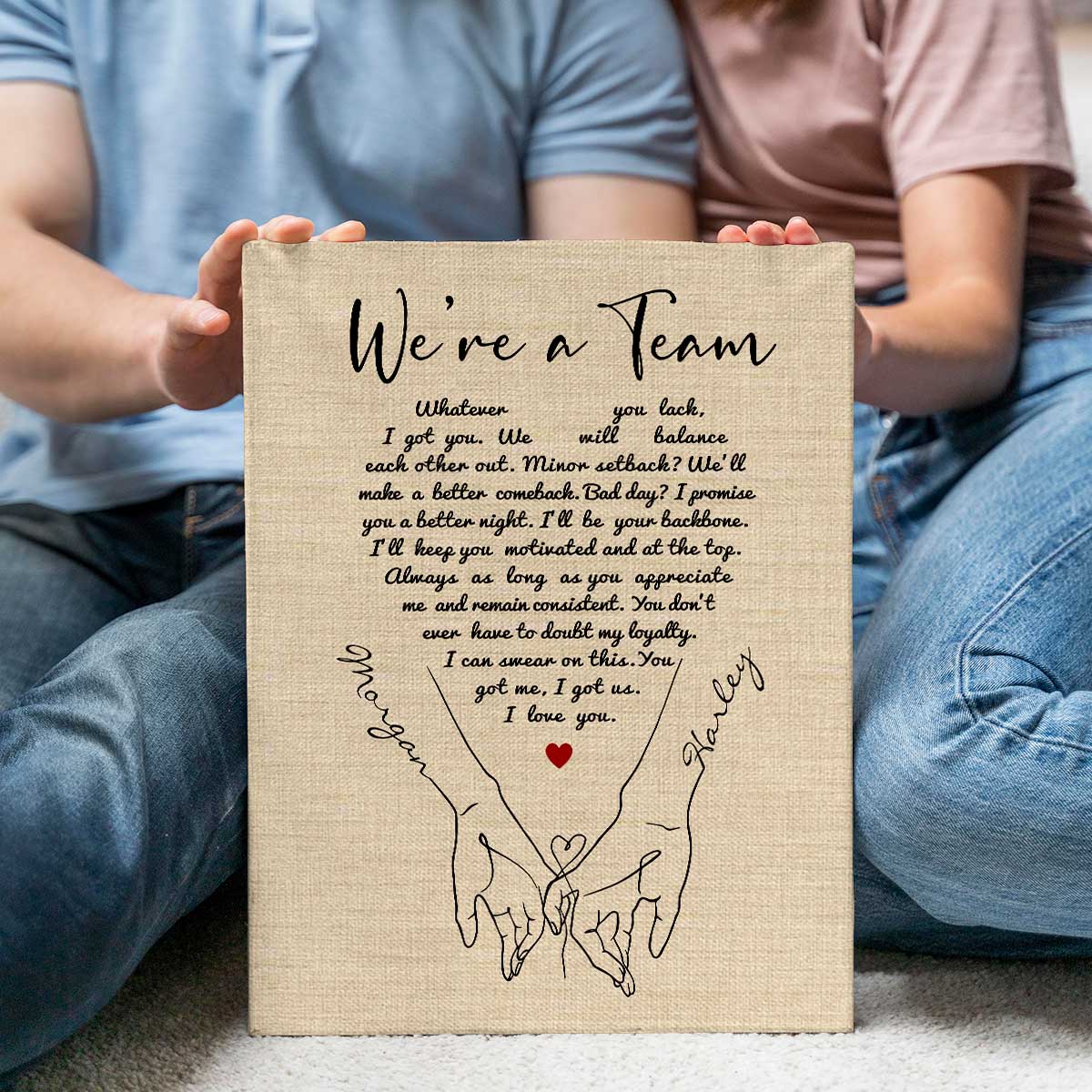 We're A Team Personalized Couple Canvas - Couple Holding Hand Custom Sign - Valentines Gift For Fiance - Bedroom Decor Wall Hangings 1 We're A Team Personalized Couple Canvas - Couple Holding Hand Custom Sign - Valentines Gift For Fiance - Bedroom Decor Wall Hangings