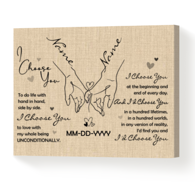 I Choose You Couple Holding Hand Custom Canvas - Personalized Lovers Day Gifts - Bedroom Room Wall Decor