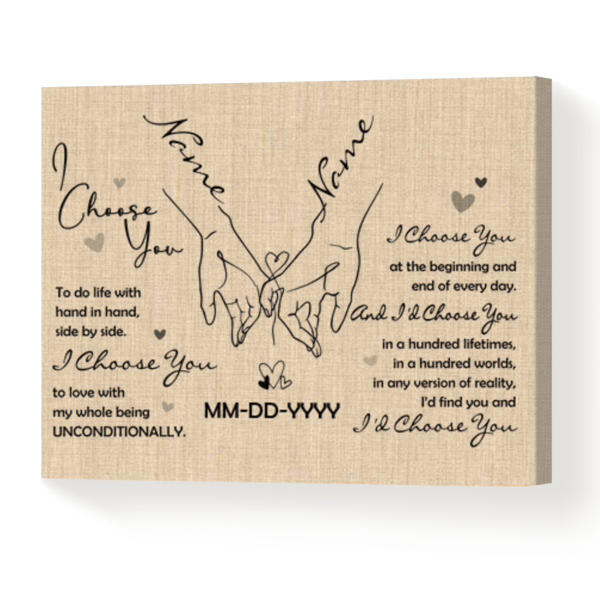 I Choose You Couple Holding Hand Custom Canvas - Personalized Lovers Day Gifts - Bedroom Room Wall Decor
