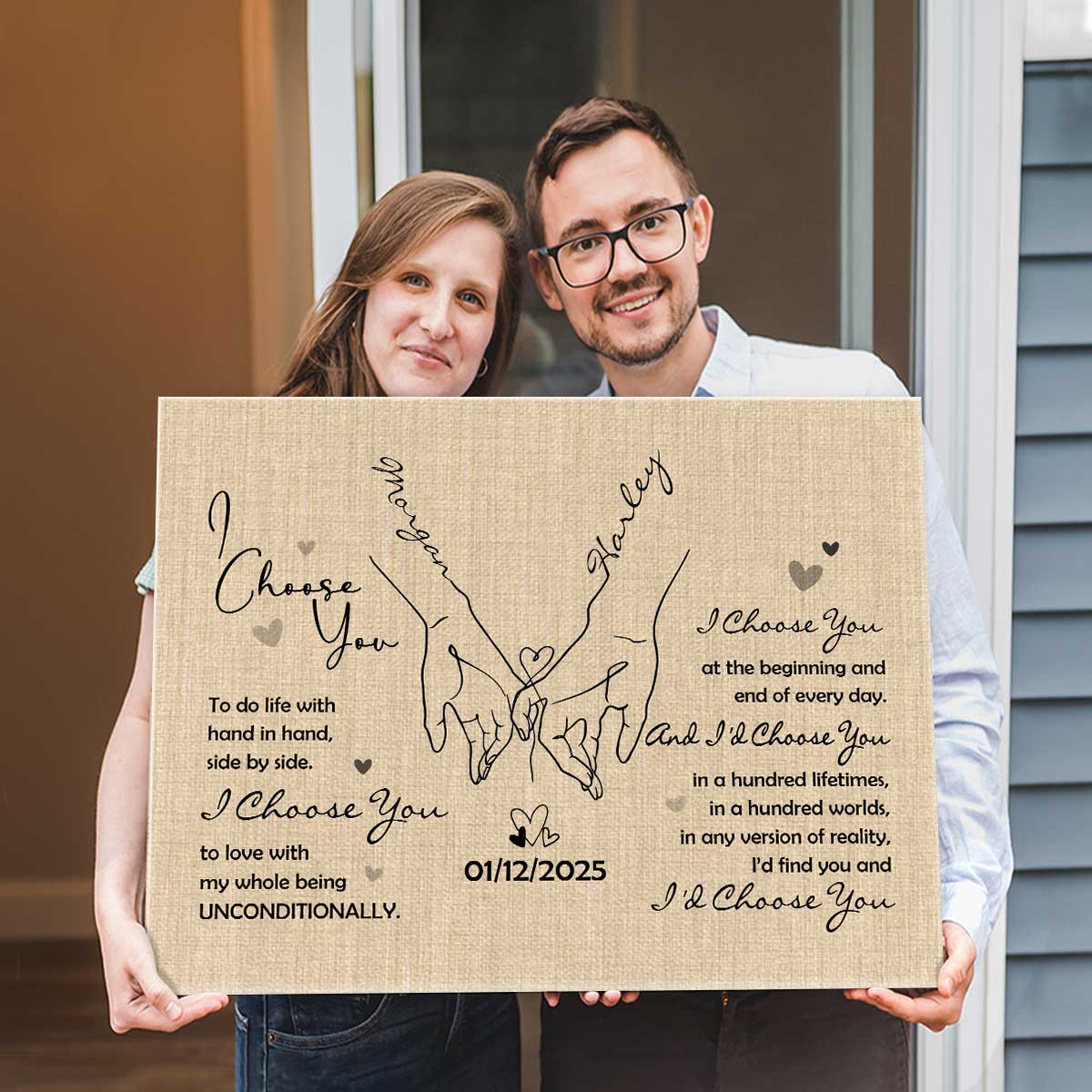 I Choose You Couple Holding Hand Custom Canvas - Personalized Lovers Day Gifts - Bedroom Room Wall Decor