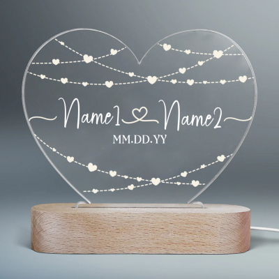 Personalized Night Light as Valentines Day Gift - Custom Names And Dates On Acrylic Led - Engagement Gift - Romantic Gift For Couple