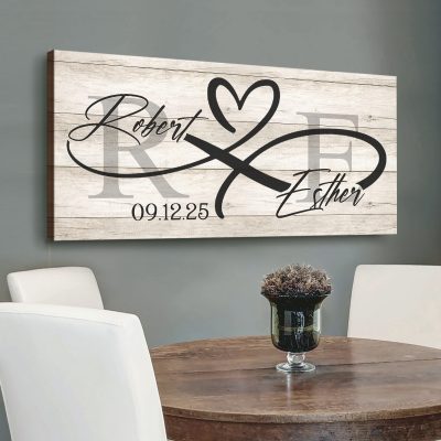 Customised Initial Couples Sign - Infinity Sign Anniversary Date Personalized Canvas - Wedding Gift for Couple - Best Valentines Gift