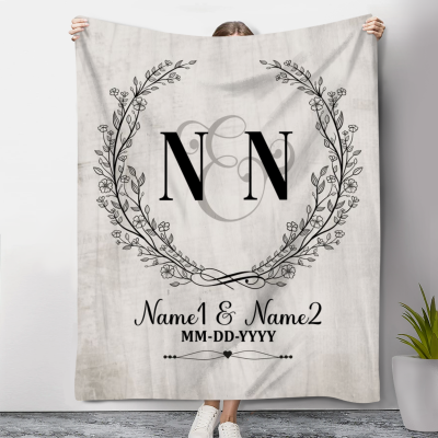 Custom Couple Initials Names Blanket - Anniversary Gift For Wife - Keepsake Valentines Gift