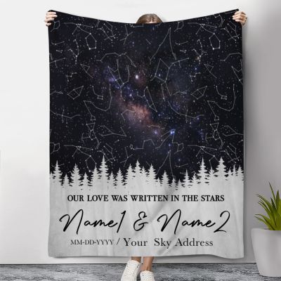 Valentine’s Day Customized Blanket Gift For Husband – Custom Star Map By Date Blanket Gift For Him – Couple Anniversary Blanket Gift