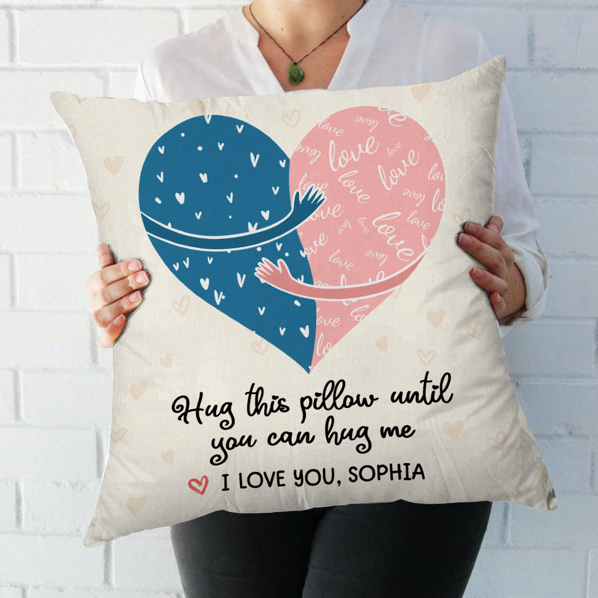 Personalized Long Distance Relationship Gift - Custom Hug This Pillow Until You Can Hug Me Pillow - Romantic Valentines Day Gift - Going Away Gift