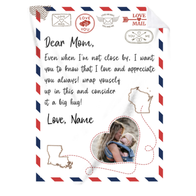 Personalized Blanket Letter To Mom - Long Distance State to State Gift For Mom - Mother's Day Gifts From Daughter, Son
