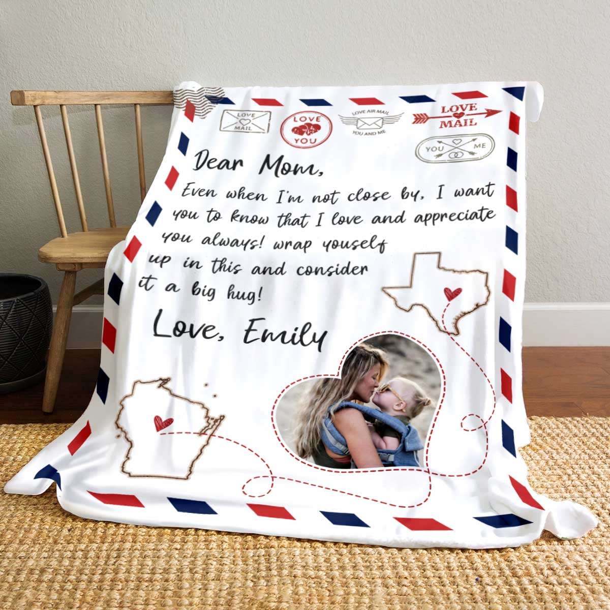 Personalized Blanket Letter To Mom - Long Distance State to State Gift For Mom - Mother's Day Gifts From Daughter, Son