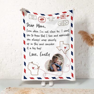 Personalized Blanket Letter To Mom - Long Distance State to State Gift For Mom - Mother's Day Gifts From Daughter, Son