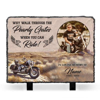 Motorcycle Rider Custom Memorial Stone - Biker Memorial Stone Slate - Biking Enthusiast Sympathy Stone Plaque