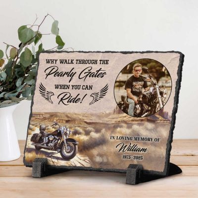 Motorcycle Rider Custom Memorial Stone - Biker Memorial Stone Slate - Biking Enthusiast Sypathy Stone Plaque
