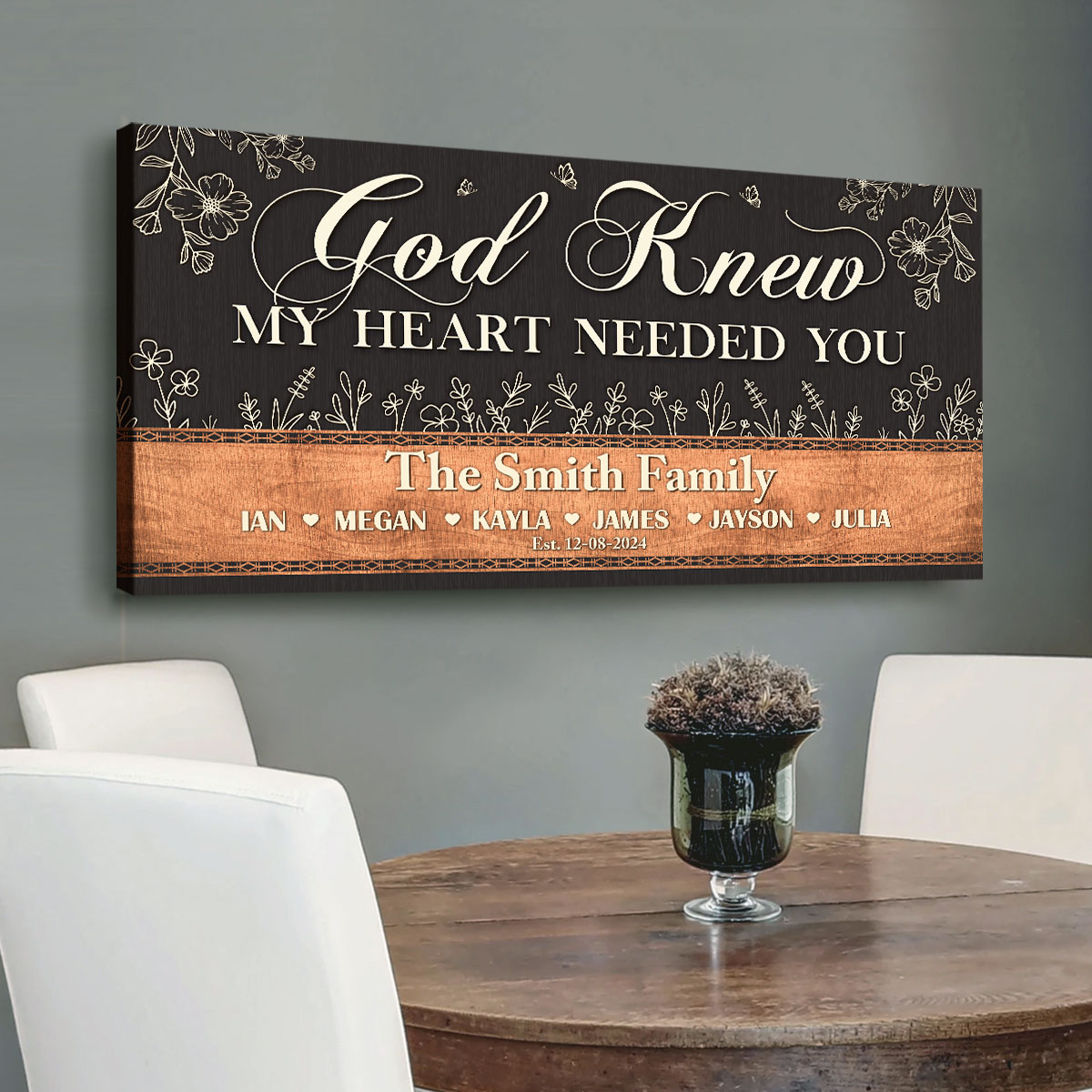 God Knew My Heart Needed You Premium Canvas - Personalized Adoption Blended Family Sign - Large Wall Art For Living Room