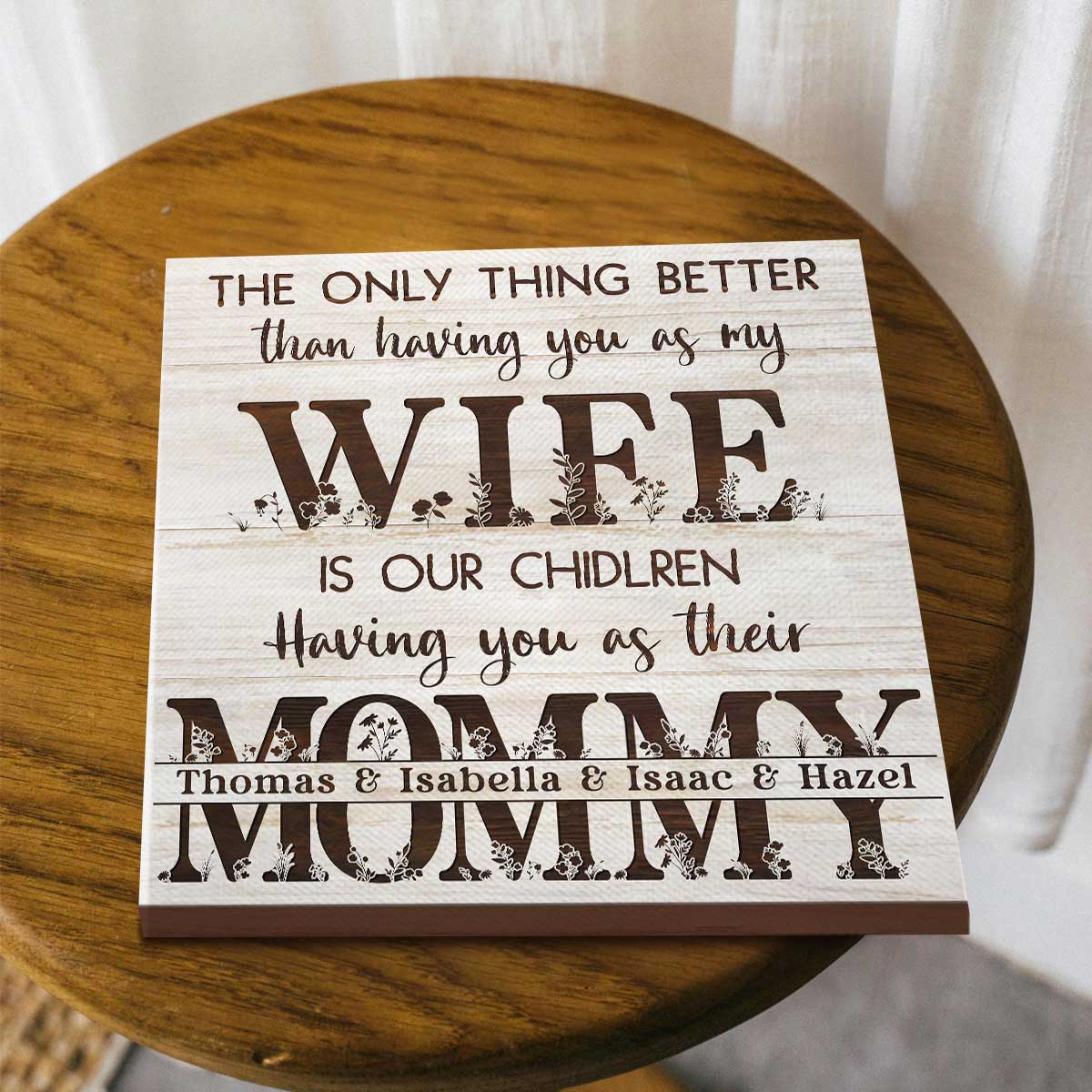Mothers Day Gift From Husband - Personalized Sign For Mom With Kid's Name - Birthday Gift For Wife 1 Personalized Sign For Mom With Kid's Name - Mothers Day Gift From Husband - Birthday Gift For Wife
