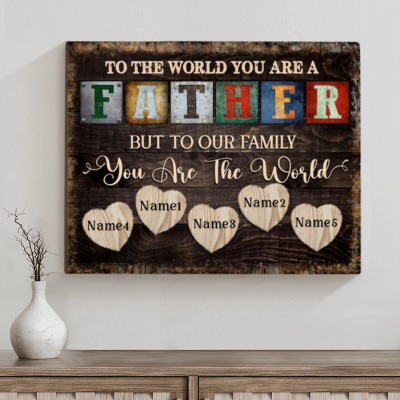 to the world you are a father sign - custom dad’s name sign with kids’ names - fathers day gift from kids - dad birthday gifts