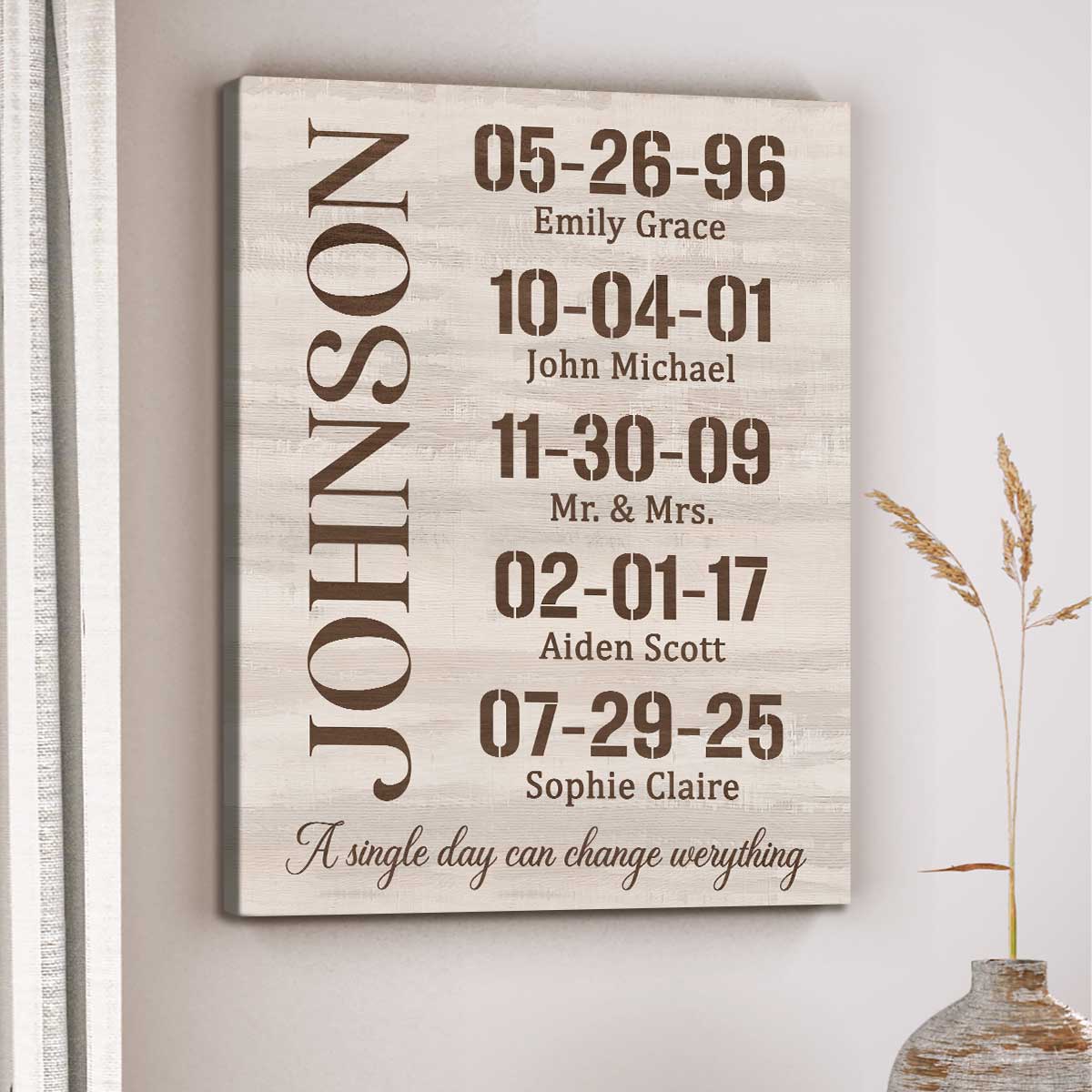 What a Difference a Day Makes Custom Canvas - Personalized Family Name Sign Important Dates - Anniversary Gift For Wife - Mothers Day Gift For Wife 