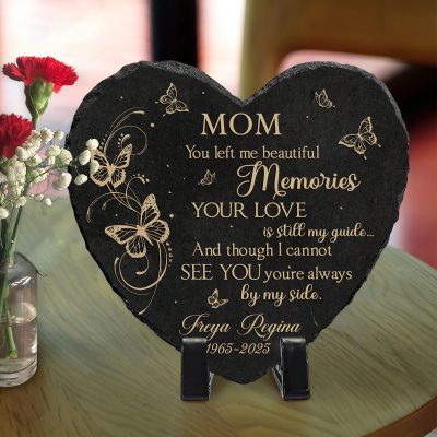 Mom You Left Me Beautiful Memories Memorial Stone - Custom Mom Remembrance Garden Stone - Personalized Memorial Gifts For Loss Of Mother