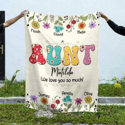 Personalized Aunt Blanket With Kids Names - Custom Blanket Auntie Gift From Nephew, Niece - Aunty Gifts - Mother's Day Gift For Aunt