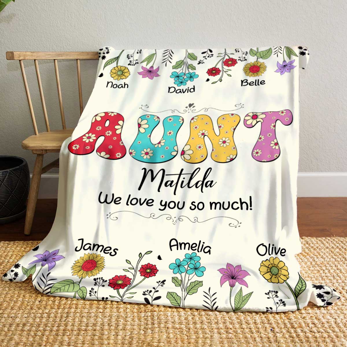 Personalized Aunt Blanket With Kids Names - Custom Blanket Auntie Gift From Nephew, Niece - Aunty Gifts - Mother's Day Gift For Aunt