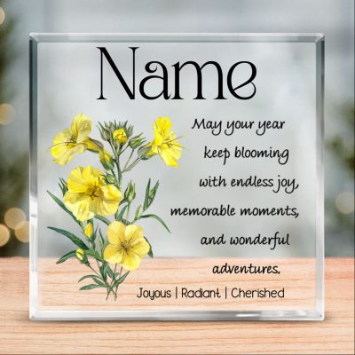 Birth Flower Personalized Acrylic Block For Girl - Birthday Gifts For Daughter - Birthday Presents For Women