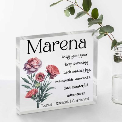 Birth Flower Personalized Acrylic Block For Girl - Birthday Gifts For Daughter - Birthday Presents For Women