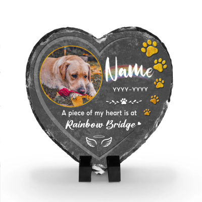 Personalized Photo Dog Memorial Stone - Pet Memorial Grave Markers - Dog Loss Gifts - A piece Of My Heart Is At Rainbow Bridge