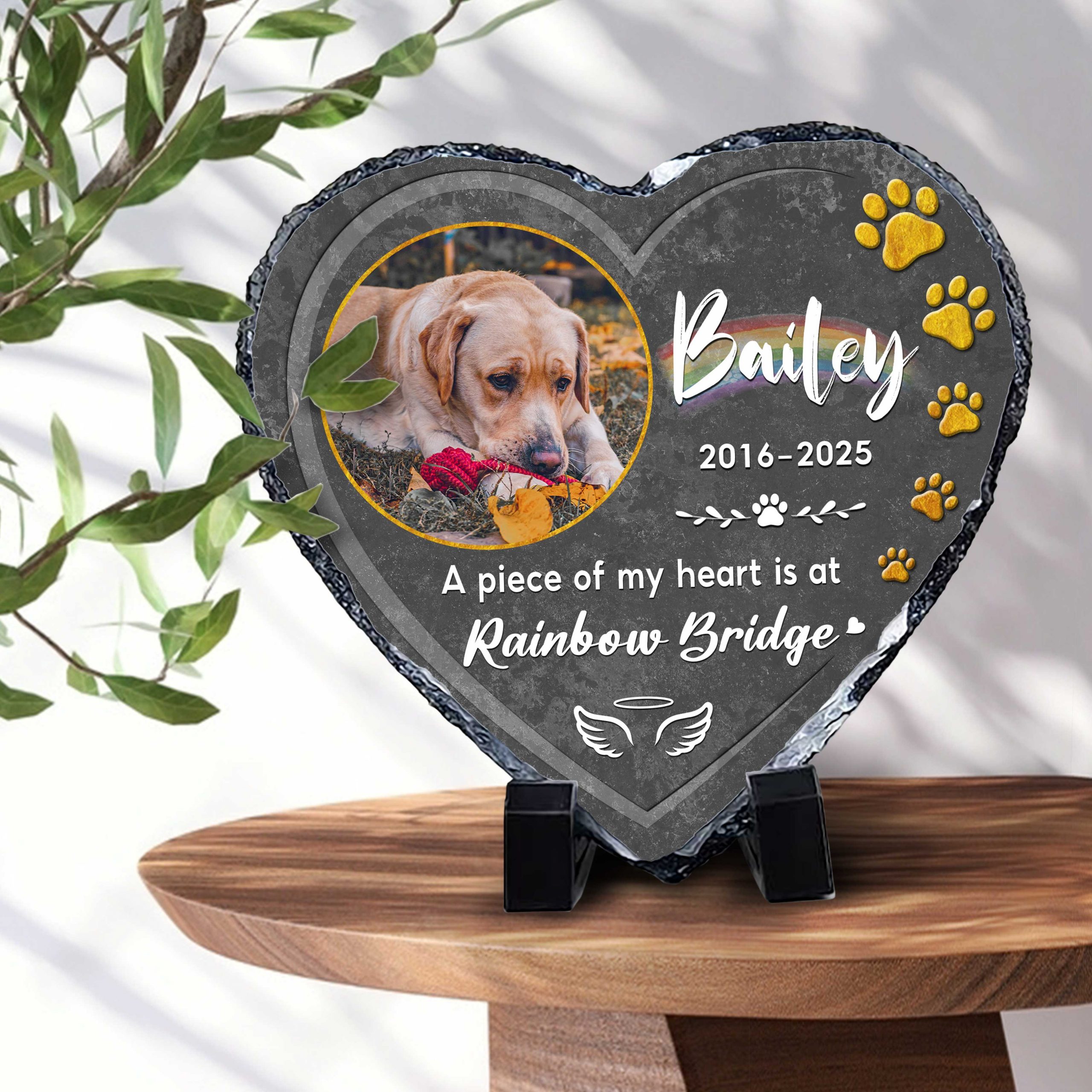 Personalized Photo Dog Memorial Stone - Pet Memorial Grave Markers - Dog Loss Gifts - A piece Of My Heart Is At Rainbow Bridge
