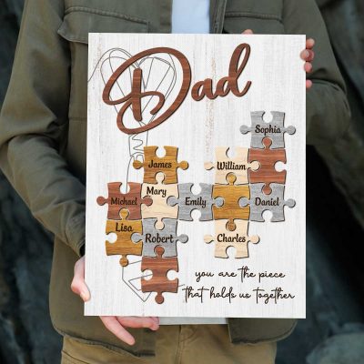 Personalized Dad Puzzle Piece Canvas - Custom Kids Names Dad Sign - You Are The Piece That Holds Us Together Sign - Dads Fathers Day Gifts