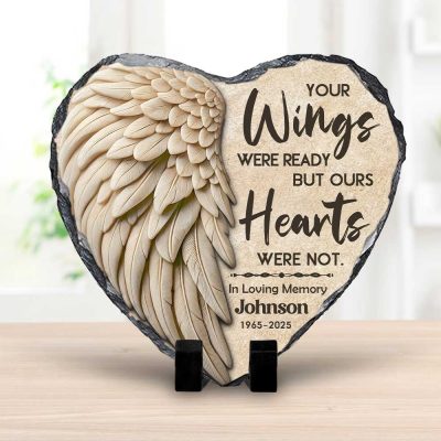 Personalized Angel Wings Memorial Garden Stone - Custom In Memory Of Plaque - In Sympathy Gifts - Memorial Keepsakes Stone