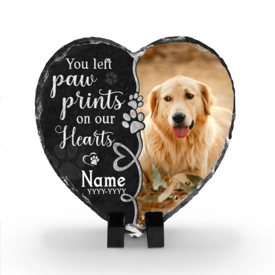 Personalized Dog Memorial Stone with Picture - Custom Pet Memorial Grave Markers - Memorial Gifts for Loss of Dog - You Left Paw Prints On Our Hearts