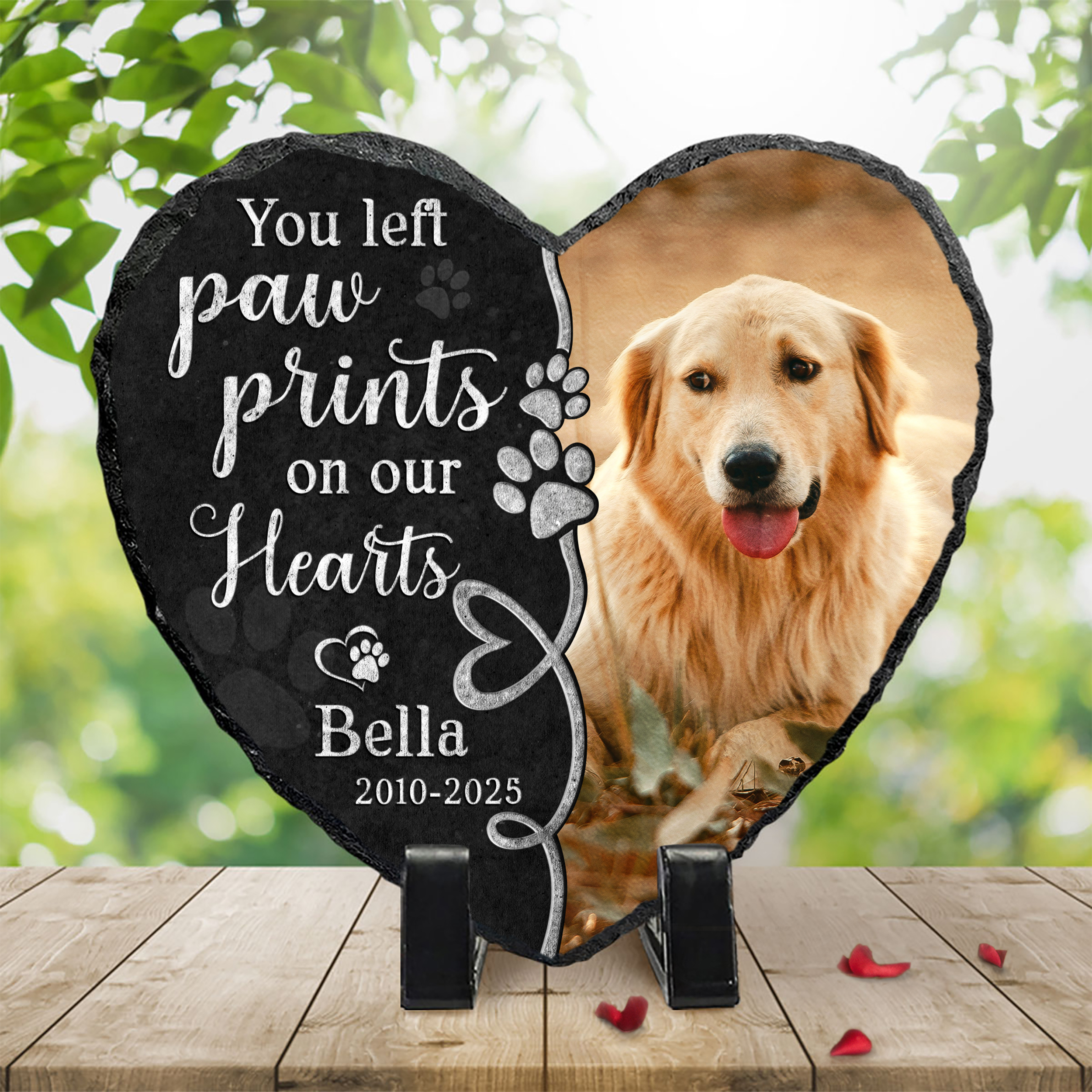 Personalized Dog Memorial Stone with Picture - Custom Pet Memorial Grave Markers - Memorial Gifts for Loss of Dog - You Left Paw Prints On Our Hearts
