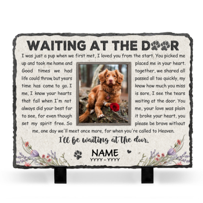 Waiting At The Door Personalized Pet Memorial Headstones - Custom Pet Memorial Garden Stone - Dog Gravestone Markers - Pet Loss Gift