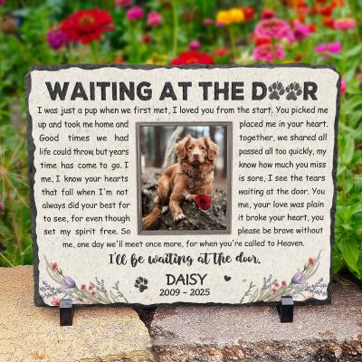 Waiting At The Door Personalized Pet Memorial Headstones - Custom Pet Memorial Garden Stone - Dog Gravestone Markers - Pet Loss Gift