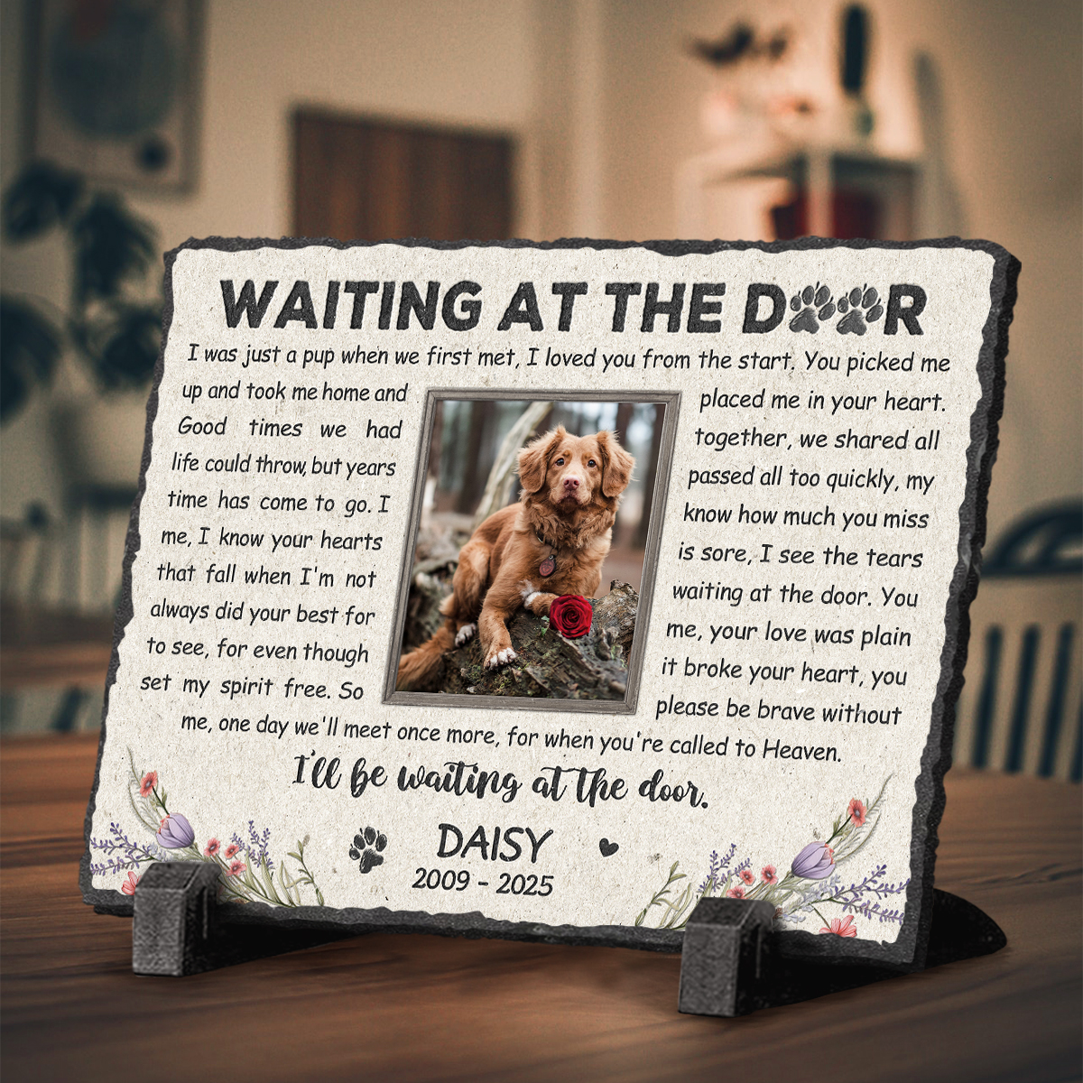 Waiting At The Door Personalized Pet Memorial Headstones - Custom Pet Memorial Garden Stone - Dog Gravestone Markers - Pet Loss Gift